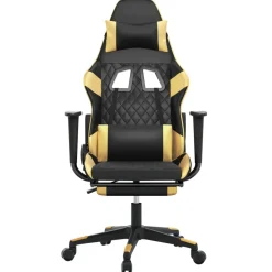 vidaXL Massage gamestoel met voetensteun kunstleer zwart & goudkleurig