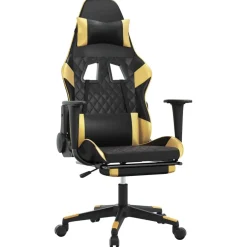 vidaXL Massage gamestoel met voetensteun kunstleer zwart & goudkleurig