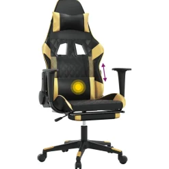 vidaXL Massage gamestoel met voetensteun kunstleer zwart & goudkleurig