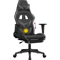 vidaXL Massage gamestoel met voetensteun kunstleer zwart en grijs