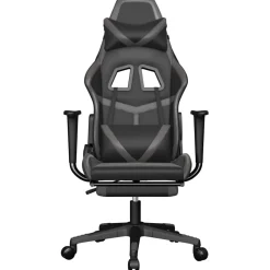 vidaXL Massage gamestoel met voetensteun kunstleer zwart en grijs