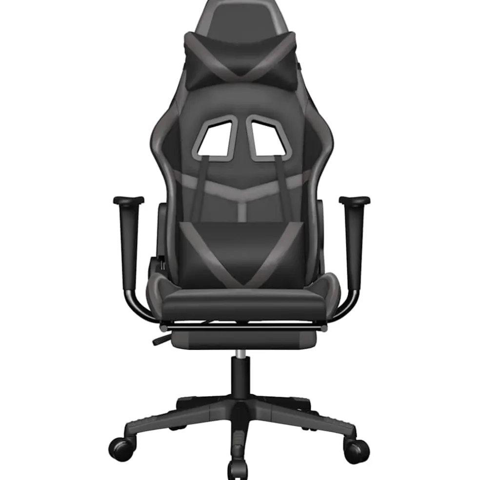 vidaXL Massage gamestoel met voetensteun kunstleer zwart en grijs