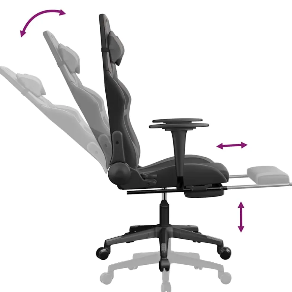 vidaXL Massage gamestoel met voetensteun kunstleer zwart en grijs