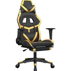 vidaXL Massage gamestoel met voetensteun kunstleer zwart & goudkleurig