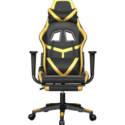 vidaXL Massage gamestoel met voetensteun kunstleer zwart & goudkleurig