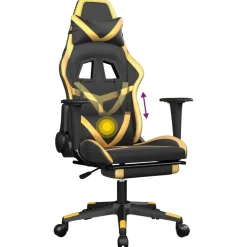 vidaXL Massage gamestoel met voetensteun kunstleer zwart & goudkleurig