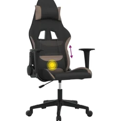 vidaXL Massage gamestoel stof zwart en taupe