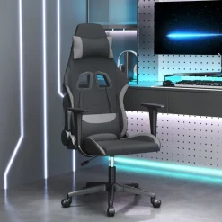 vidaXL Massage gamestoel stof zwart en lichtgrijs
