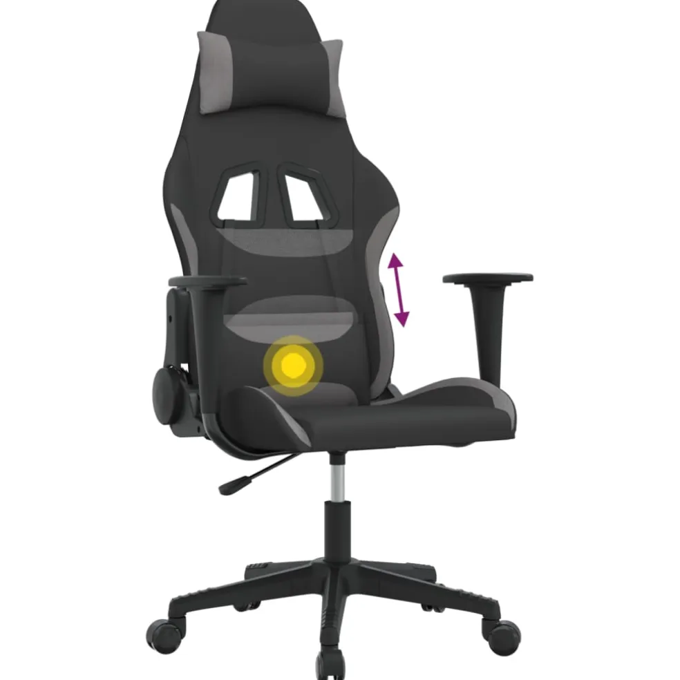 vidaXL Massage gamestoel stof zwart en lichtgrijs