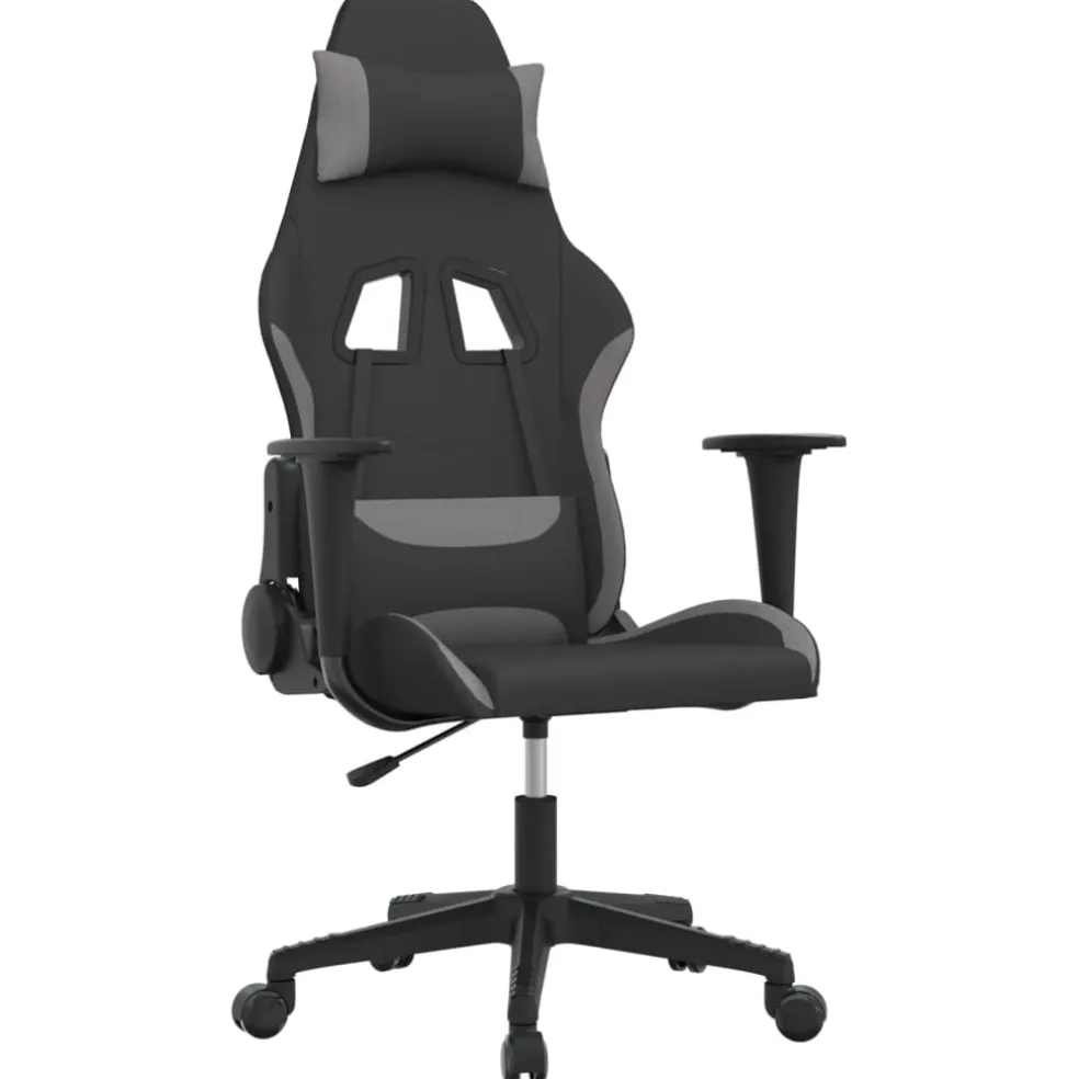 vidaXL Massage gamestoel stof zwart en lichtgrijs