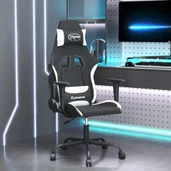 vidaXL Massage gamestoel stof zwart en wit