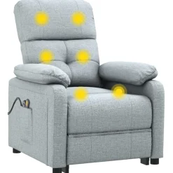 vidaXL Massagestoel elektrisch stof lichtgrijs