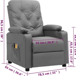 vidaXL Massagestoel elektrisch kunstleer grijs