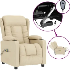 vidaXL Massagestoel elektrisch stof crèmekleurig