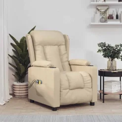 vidaXL Massagestoel elektrisch stof crèmekleurig
