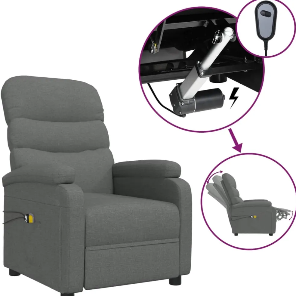 vidaXL Massagestoel elektrisch stof donkergrijs