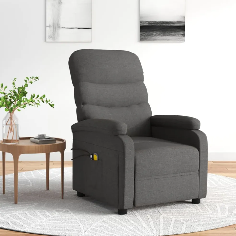 vidaXL Massagestoel elektrisch stof donkergrijs