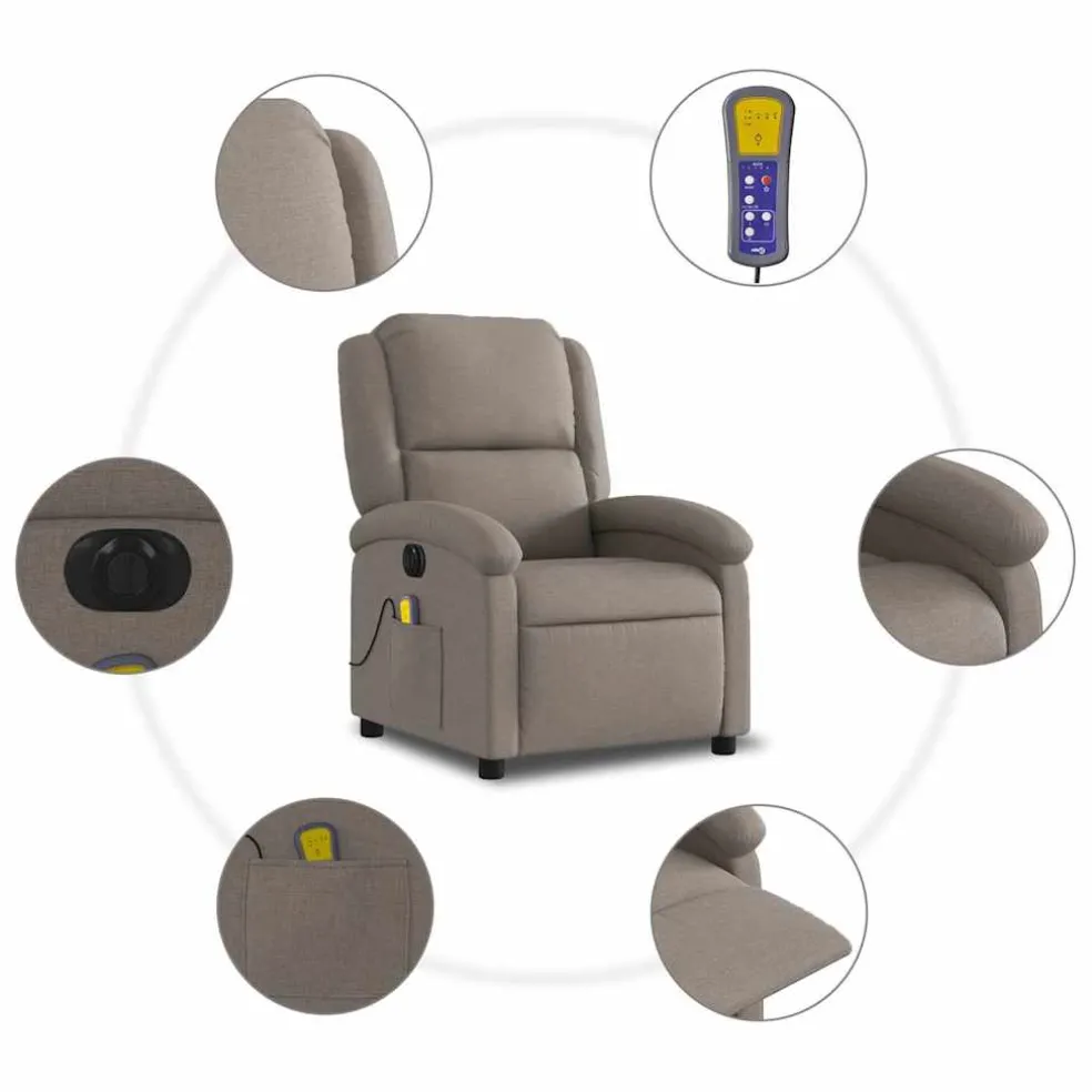 vidaXL Massagestoel elektrisch verstelbaar stof taupe