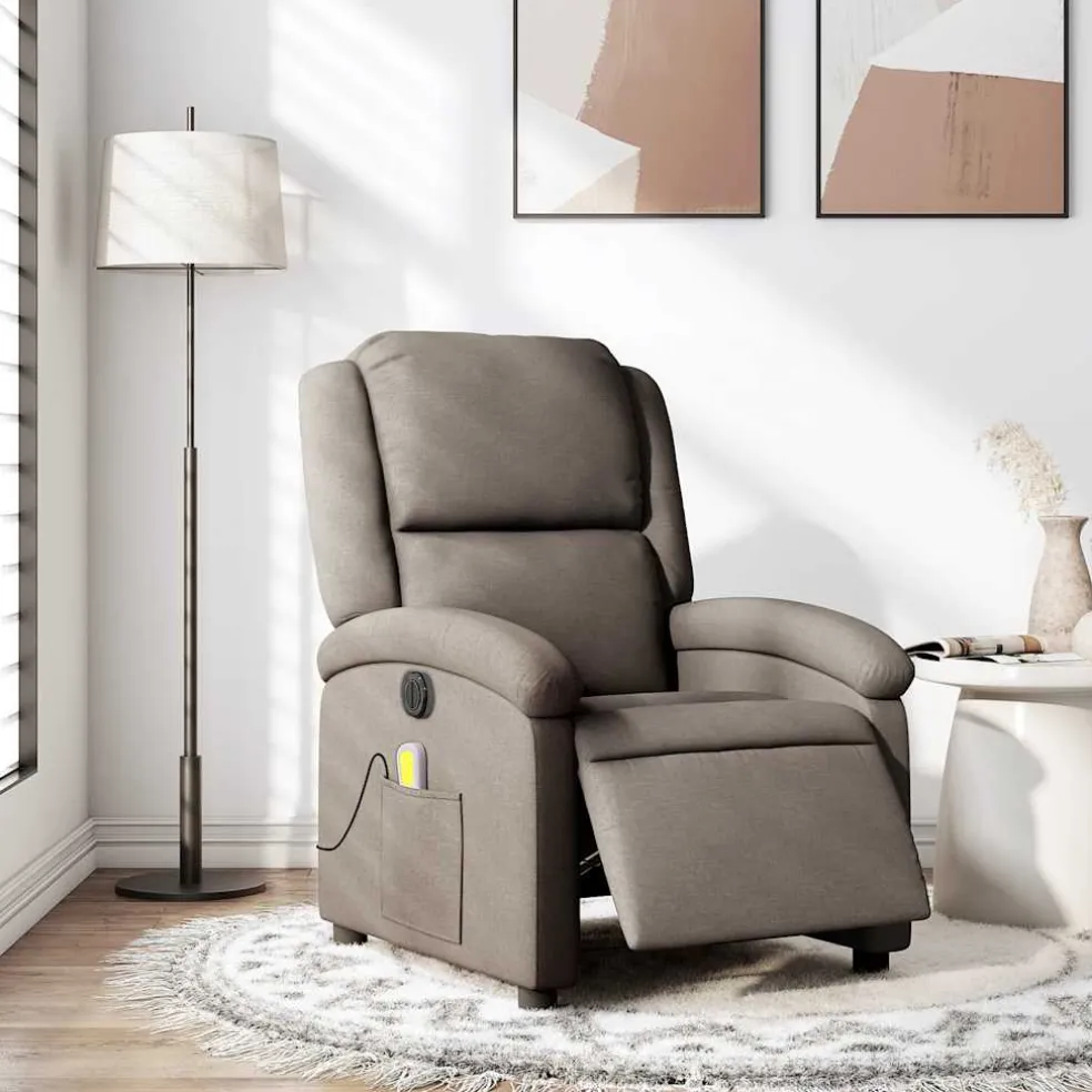 vidaXL Massagestoel elektrisch verstelbaar stof taupe