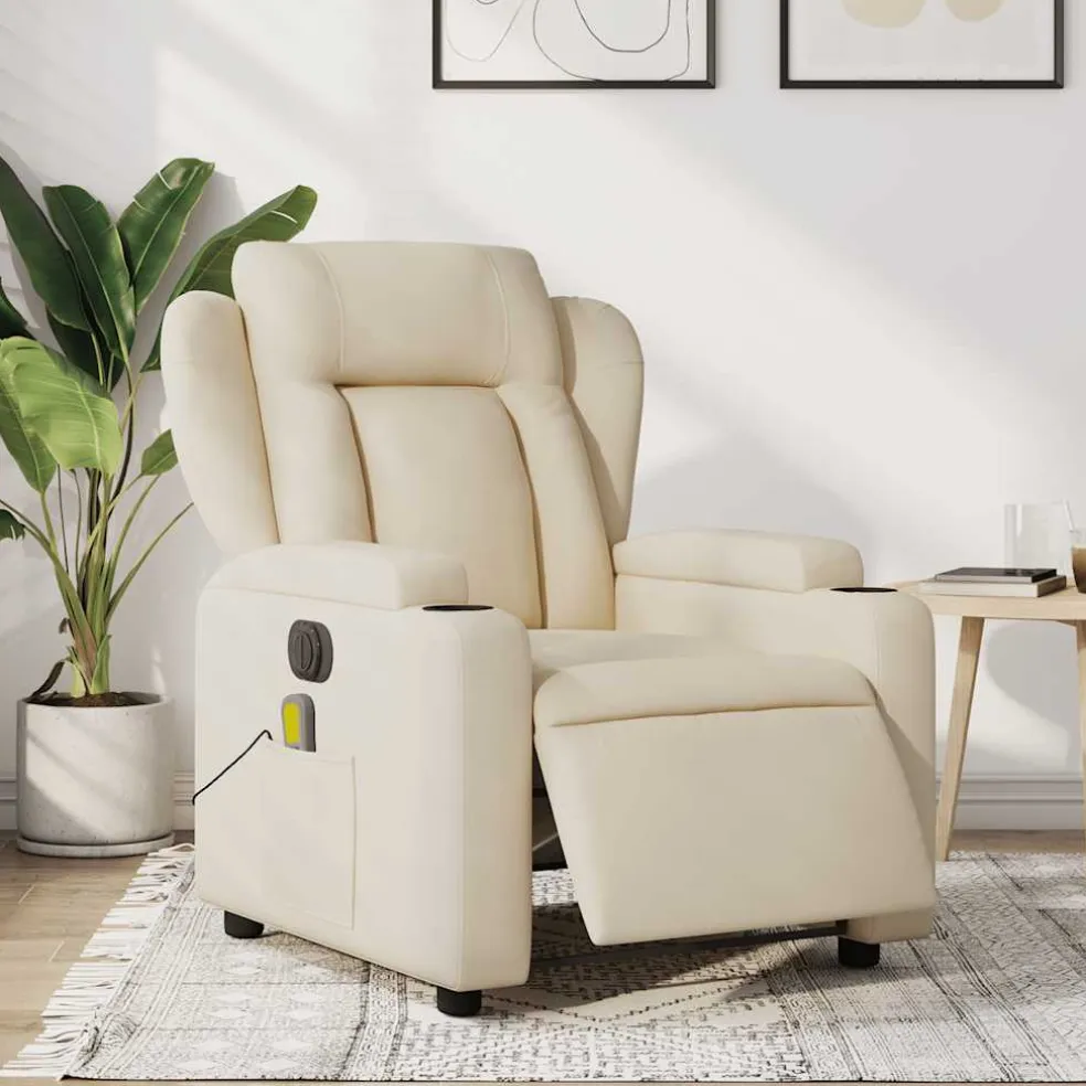 vidaXL Massagestoel elektrisch verstelbaar stof crèmekleurig