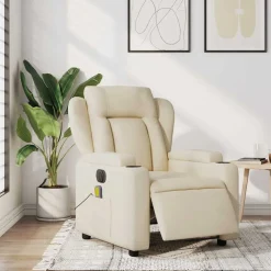vidaXL Massagestoel elektrisch verstelbaar stof crèmekleurig
