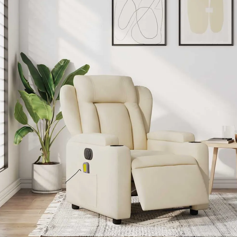 vidaXL Massagestoel elektrisch verstelbaar stof crèmekleurig