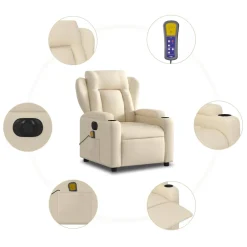 vidaXL Massagestoel elektrisch verstelbaar stof crèmekleurig