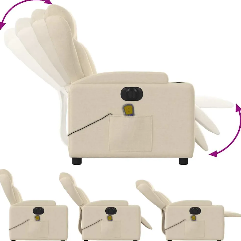 vidaXL Massagestoel elektrisch verstelbaar stof crèmekleurig