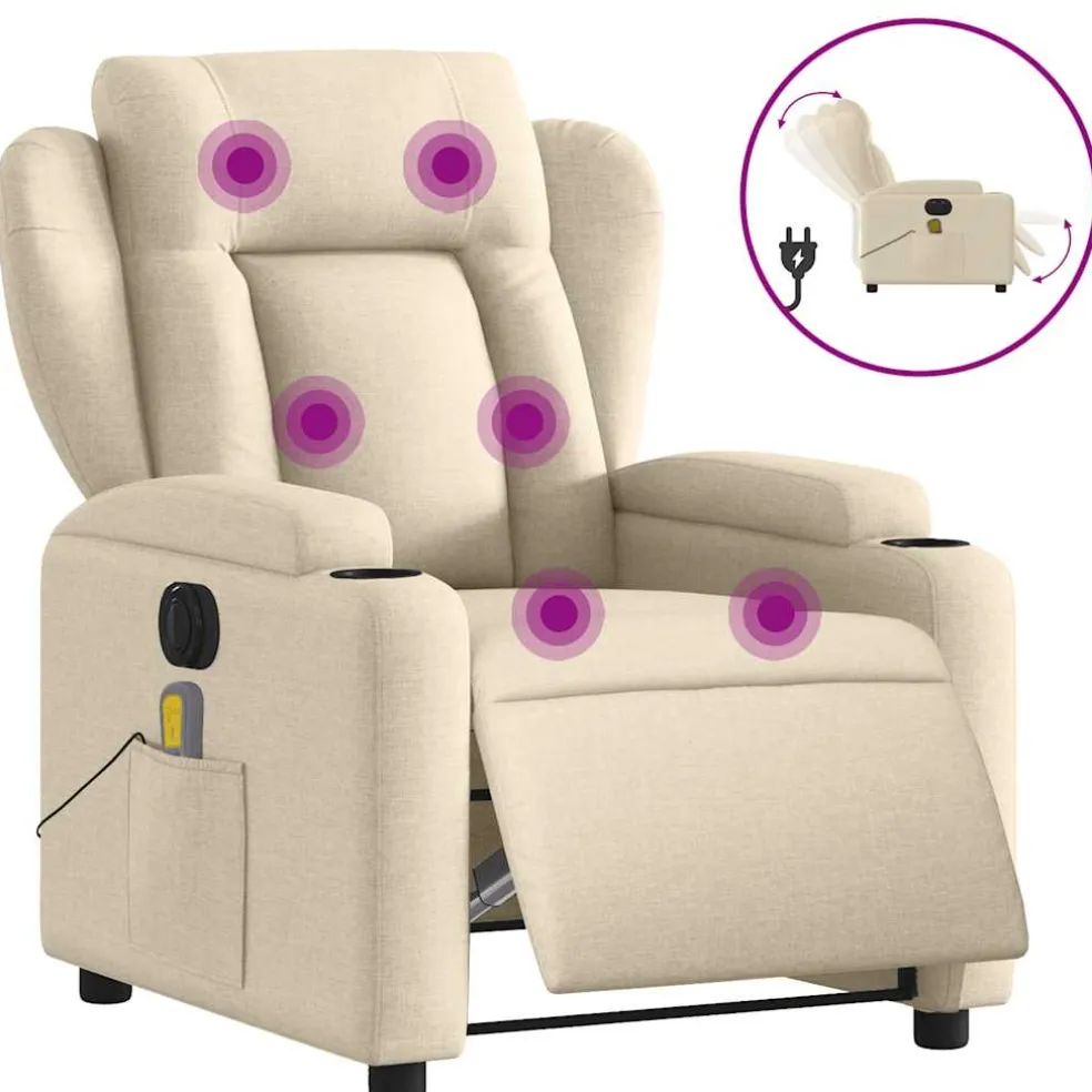vidaXL Massagestoel elektrisch verstelbaar stof crèmekleurig