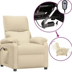 vidaXL Massagestoel elektrisch stof crèmekleurig