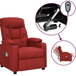 vidaXL Massagestoel elektrisch stof wijnrood