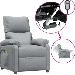 vidaXL Massagestoel elektrisch stof lichtgrijs