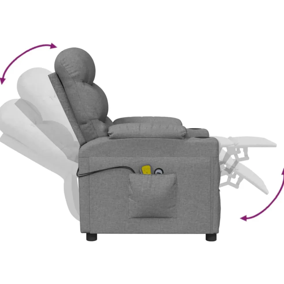 vidaXL Massagestoel elektrisch stof lichtgrijs