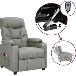 vidaXL Massagestoel elektrisch stof lichtgrijs
