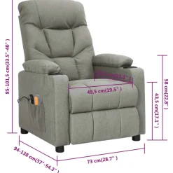 vidaXL Massagestoel elektrisch stof lichtgrijs