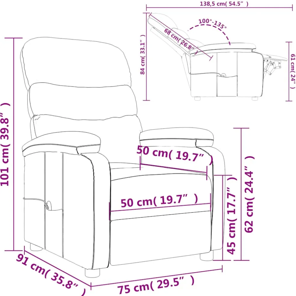 vidaXL Massagestoel stof crèmekleurig
