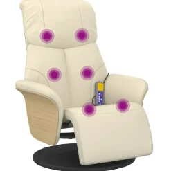 vidaXL Massagestoel verstelbaar met voetensteun kunstleer crèmekleurig
