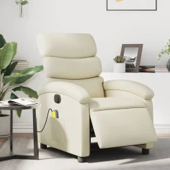 vidaXL Massagestoel verstelbaar elektrisch kunstleer crèmekleurig