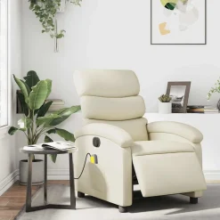 vidaXL Massagestoel verstelbaar elektrisch kunstleer crèmekleurig