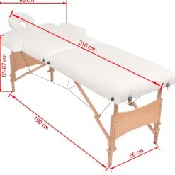 vidaXL Massagetafel- en krukset inklapbaar 2 zones 10 cm dik wit
