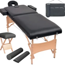 vidaXL Massagetafel- en krukset inklapbaar 2 zones 10 cm dik zwart