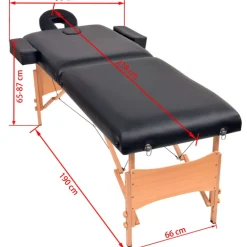 vidaXL Massagetafel- en krukset inklapbaar 2 zones 10 cm dik zwart