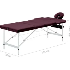 vidaXL Massagetafel inklapbaar 3 zones aluminum wijnpaars