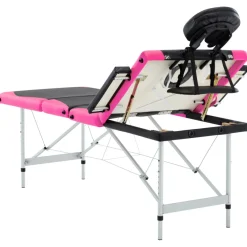 vidaXL Massagetafel inklapbaar 4 zones aluminium zwart en roze