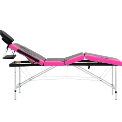 vidaXL Massagetafel inklapbaar 4 zones aluminium zwart en roze