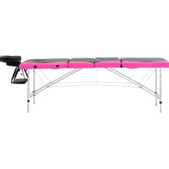 vidaXL Massagetafel inklapbaar 4 zones aluminium zwart en roze