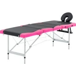 vidaXL Massagetafel inklapbaar 4 zones aluminium zwart en roze