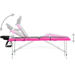vidaXL Massagetafel inklapbaar 4 zones aluminium zwart en roze