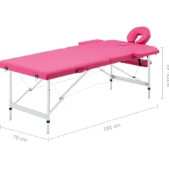 vidaXL Massagetafel inklapbaar 2 zones aluminum roze