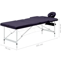 vidaXL Massagetafel inklapbaar 3 zones aluminum paars